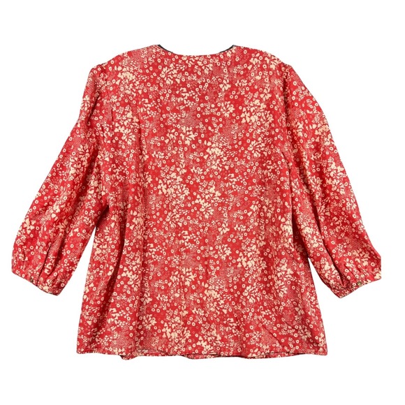 Knox Rose Red Floral 3/4 Sleeve Button Up Womens Blouse Size Large - Picture 2 of 4